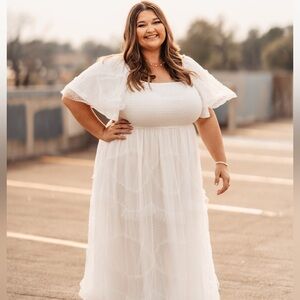 Polagram Swissdot Tulle White Women's Maxi Dress